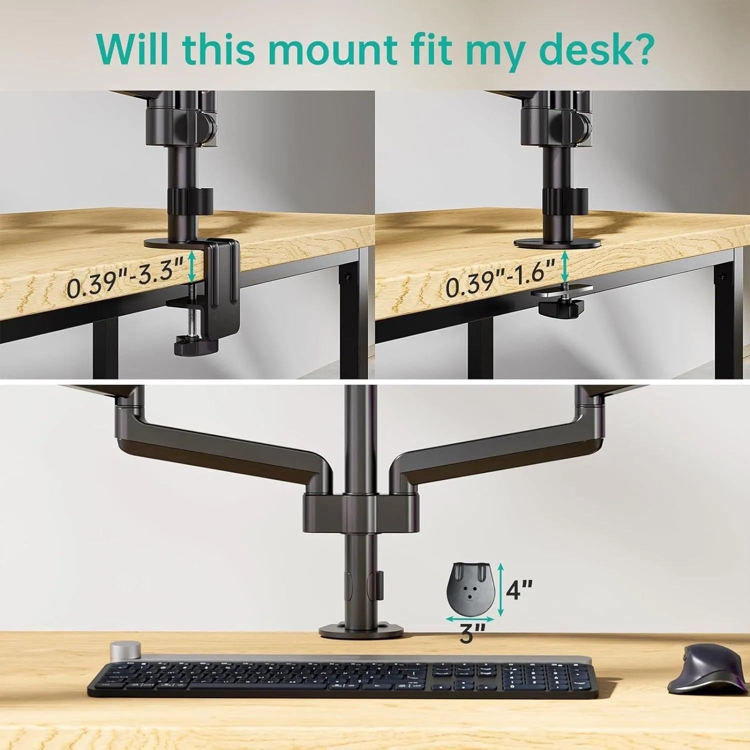 Black three-arm gas spring monitor holder arm for 27-inch computer screens
