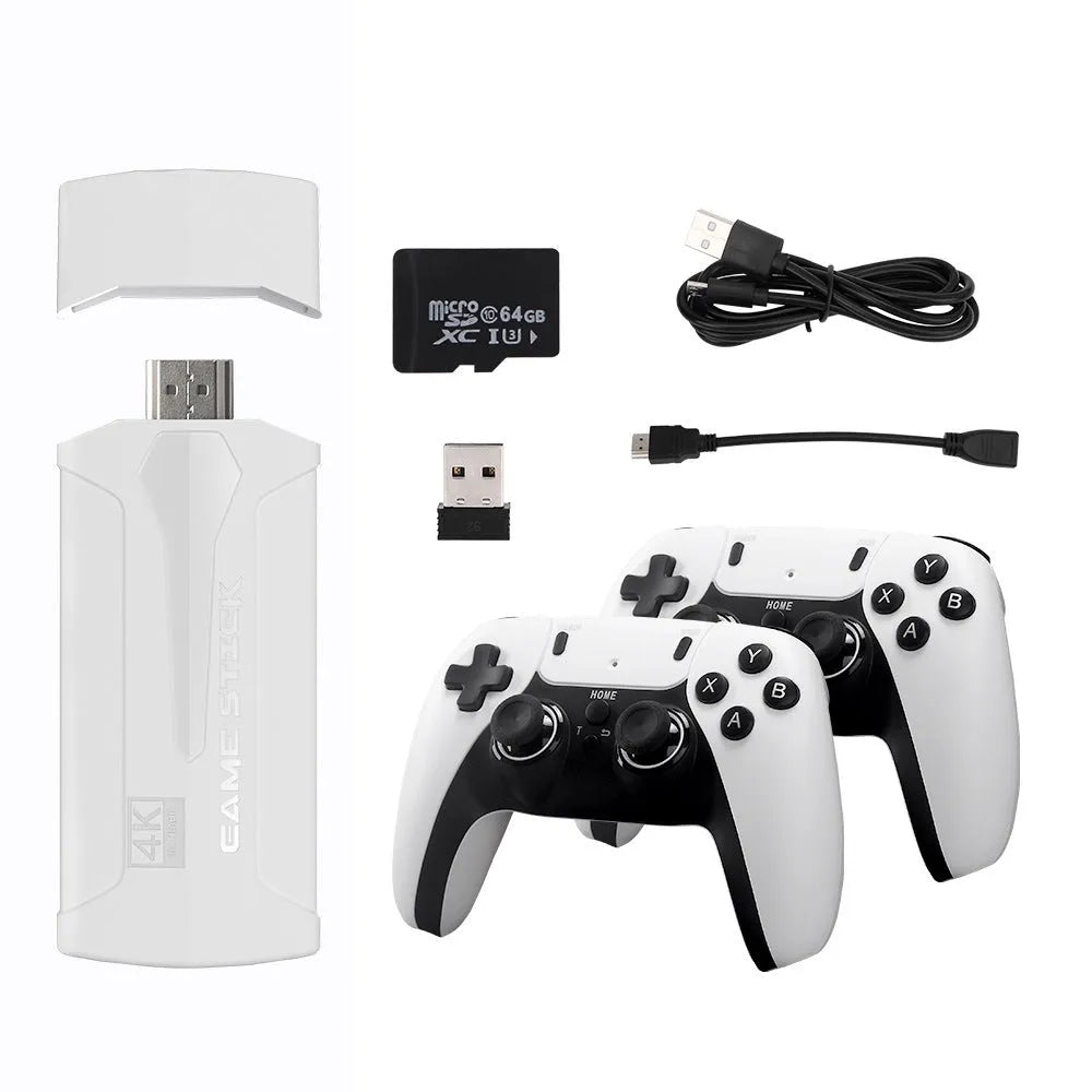 M8 PULS 4K TV game console with dual controllers, ABS plastic, nostalgic design, black colour