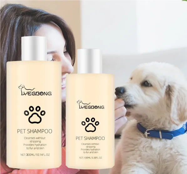 Bottle of mild pet shampoo for dogs and cats in 100ml or 300ml size