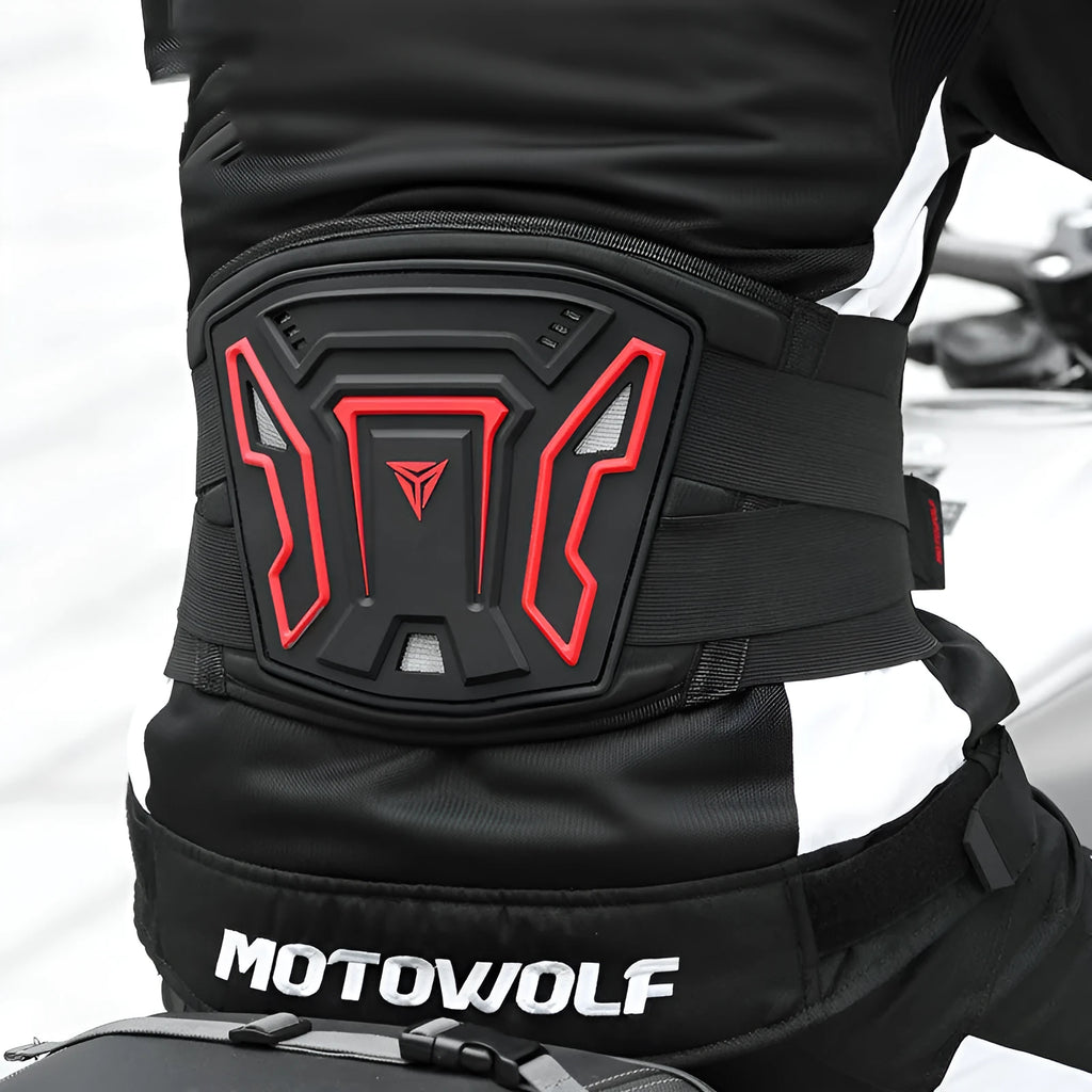 MDL1028 black and red motorcycle waist support harness for riding.