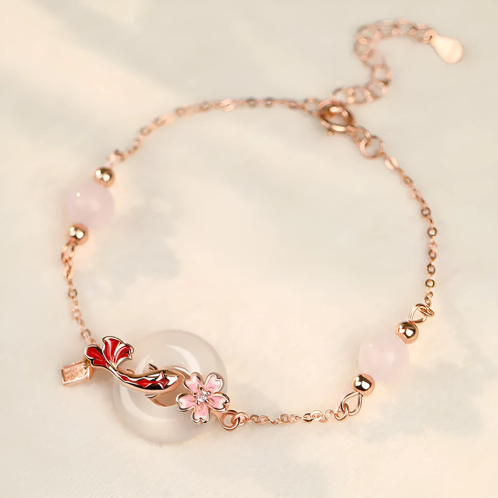 S925 sterling silver bracelet with Chinese floral designs and white chalcedony crystals in new Chinese style