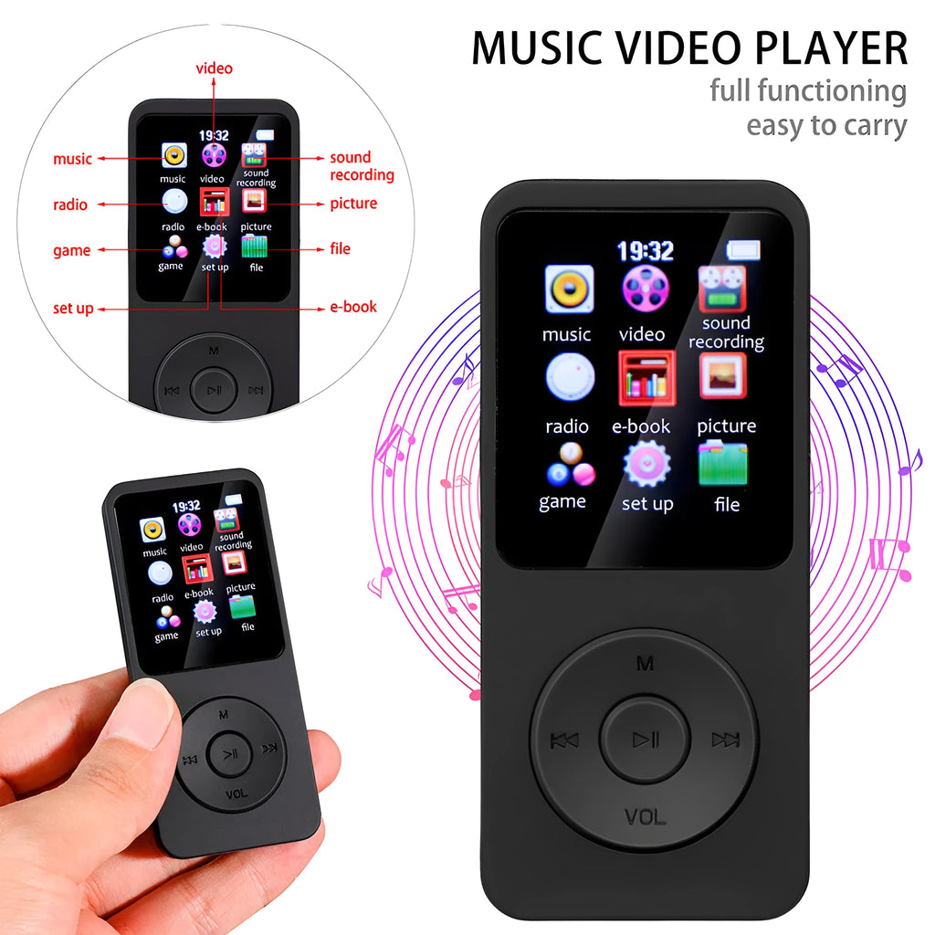 Blue MP3 Walkman Student Edition with 1.8-inch screen, push buttons, and Bluetooth capability