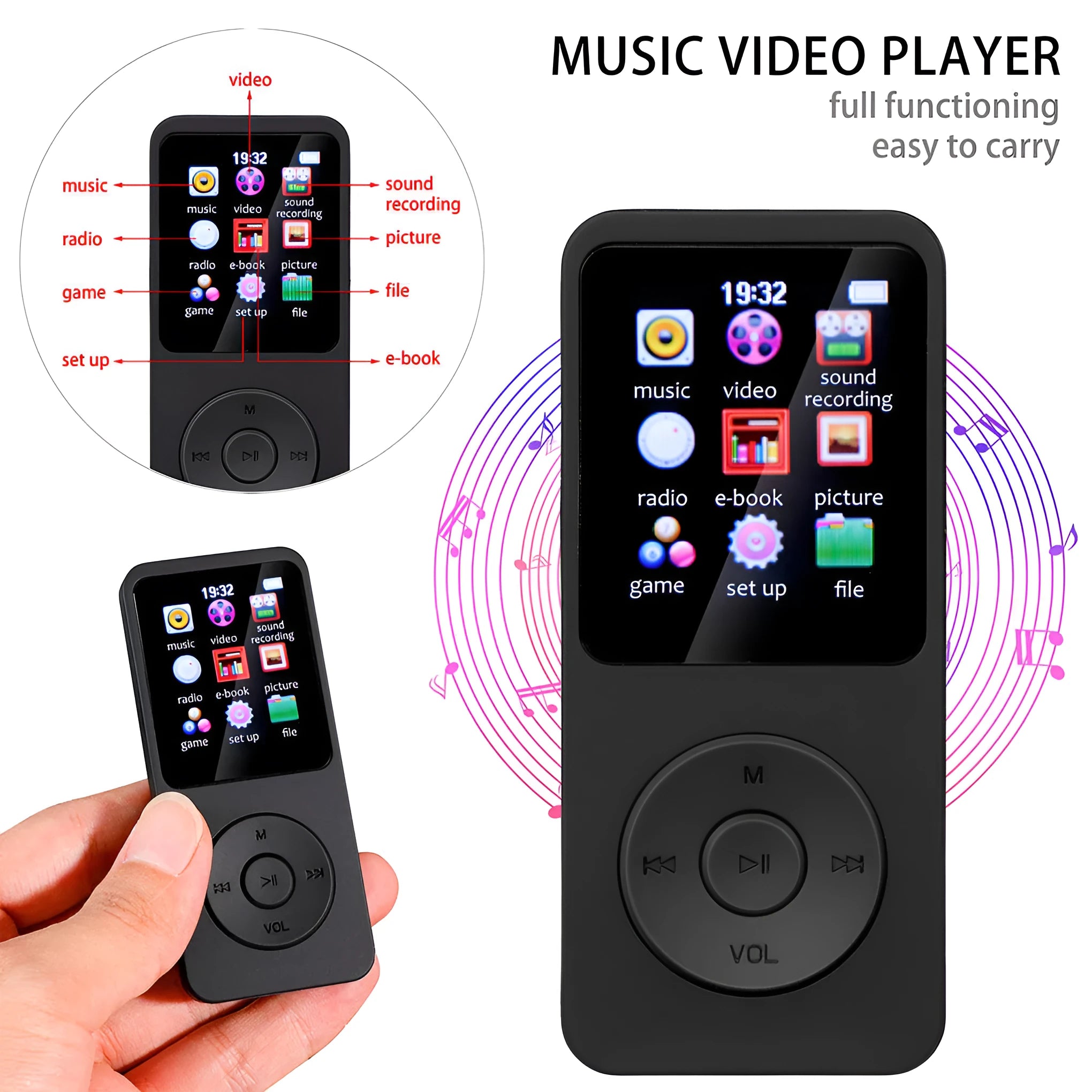 Blue MP3 Walkman Student Edition with 1.8-inch screen, push buttons, and Bluetooth capability