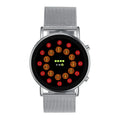 Black and silver alloy LED watch with blue lamp display on a steel mesh strap.