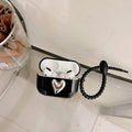 Black TPU earphone sleeve with electroplated love heart design and black cord for AirPods case
