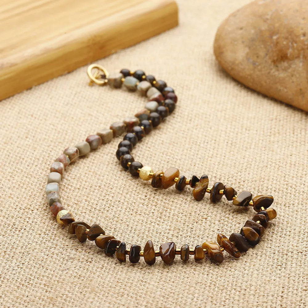 Tigereye and bronze geometric ball bracelet with manual craftsmanship and brown colour