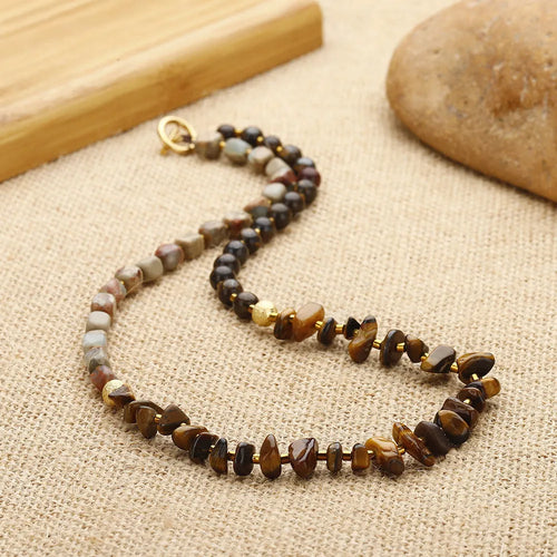 Tigereye and bronze geometric ball bracelet with manual craftsmanship and brown colour