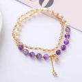 Natural freshwater pearl double-ring bracelet with crystal stones in strawberry quartz colour
