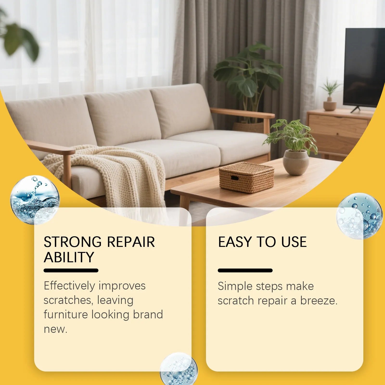 Wooden furniture scratch care solution with 100ml bottle and 20x20cm microfiber towel
