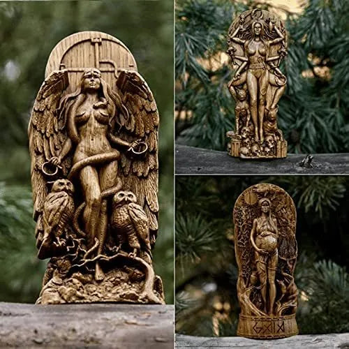 Detailed resin Greek goddess statue for altar or garden display.
