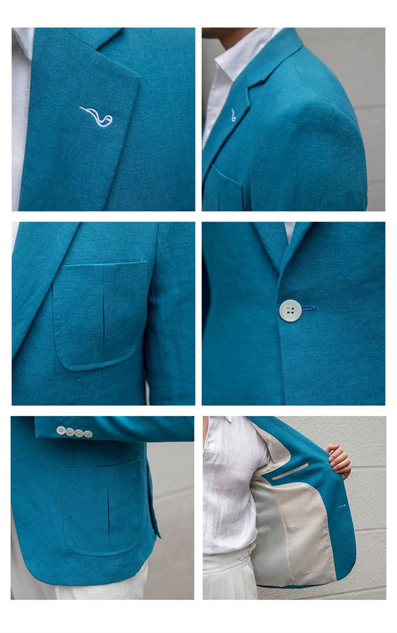Thin breathable linen casual suit jacket double-breasted long sleeve blazer in white