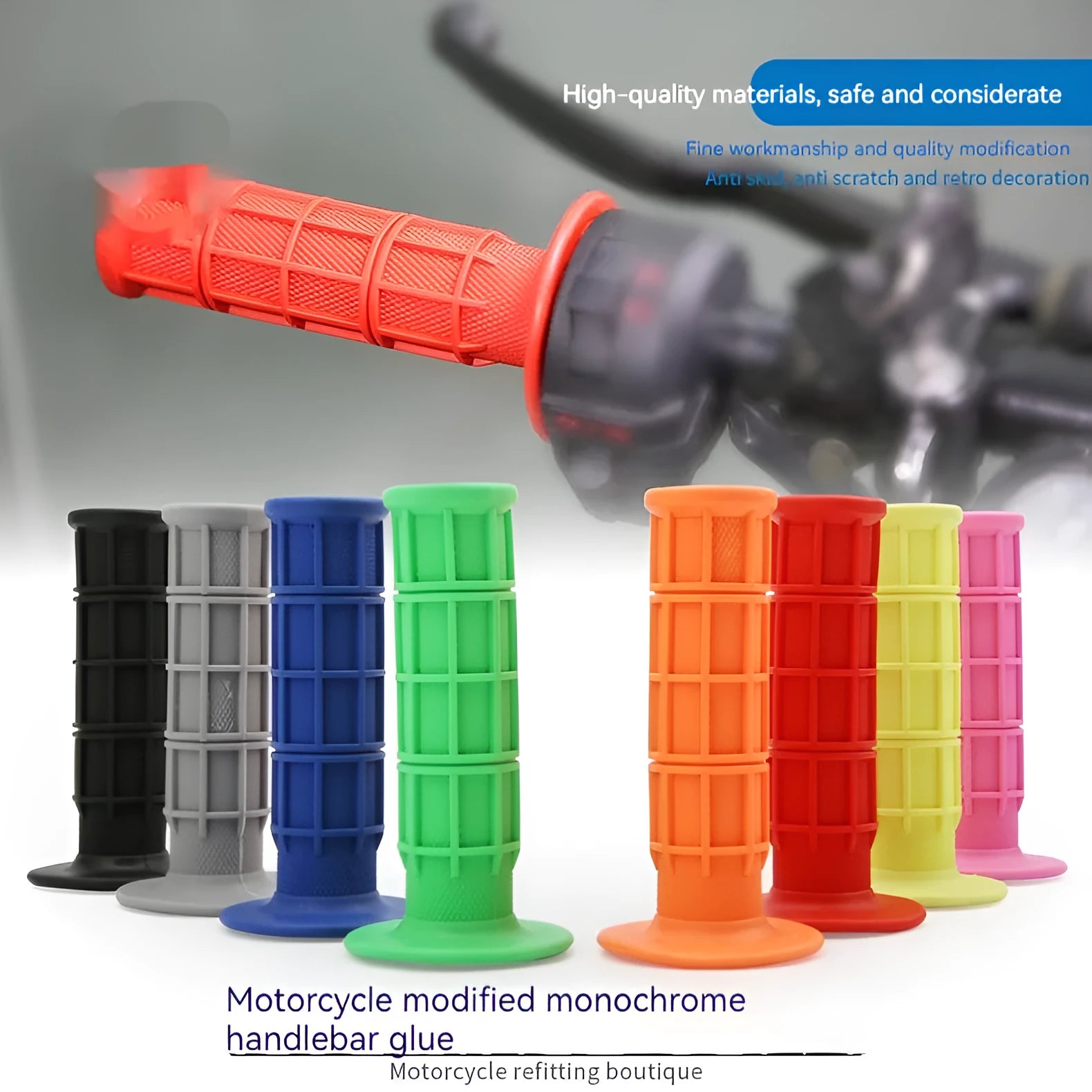 Set of two 22mm plastic motorcycle handle grips shown in multiple colour options.