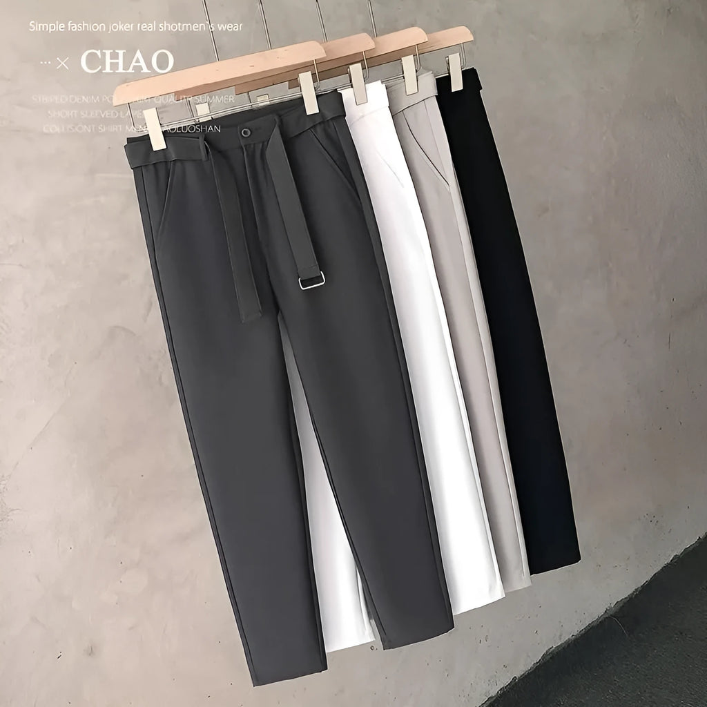 Boys slim straight wool blend trousers in tapered fit with straight leg opening