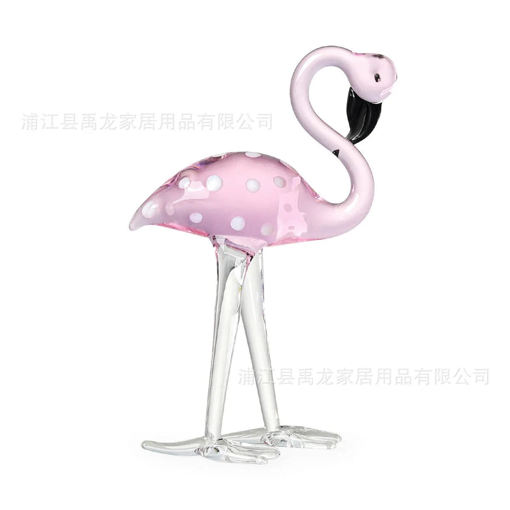 Pink flamingo crystal decorative sculpture on table in modern simple style