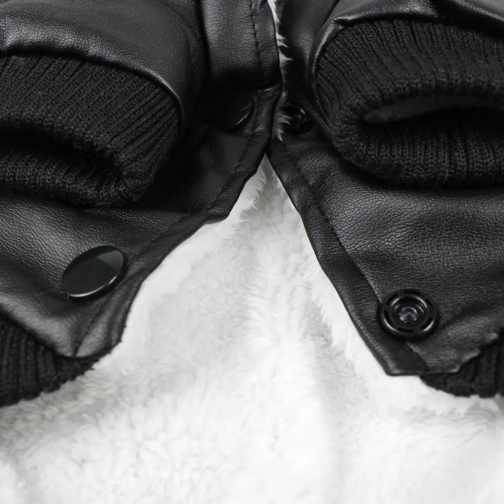 British style leather dog coat with fur collar in black or wine red colour options