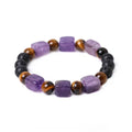 Square amethyst stone bracelet with rectangular blue stone beads and geometric design
