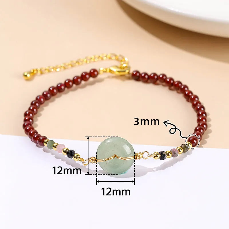 Crystal agate bracelet with round beads and garnet safety buckle in Chinese design