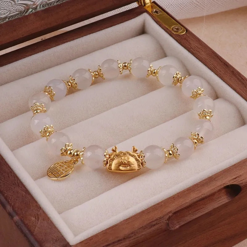 Floral ice crack glazed zodiac bracelet for women with electroplated glass beads in multiple colour options
