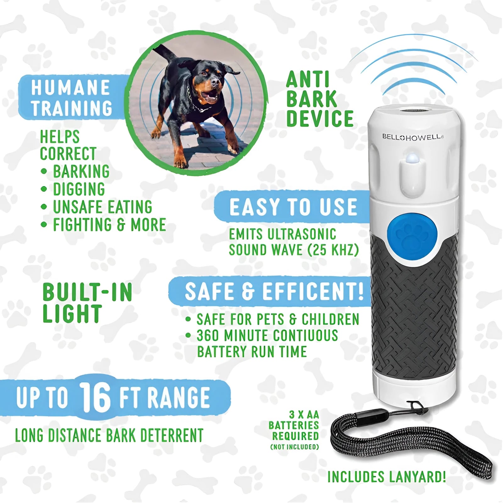 White ABS plastic ultrasonic handheld dog bark stop training device