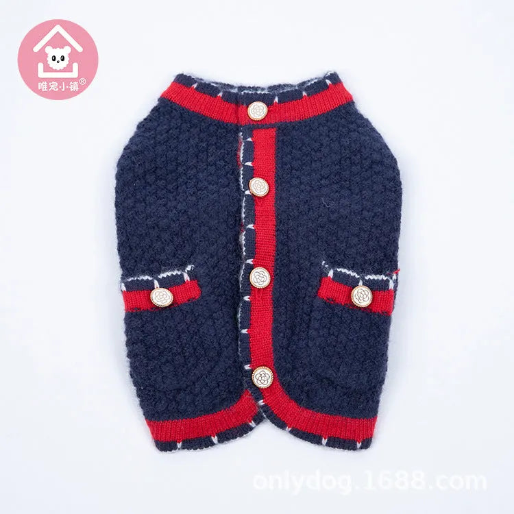 Blue Bejirog wool knit cardigan for a dog in a Princess style