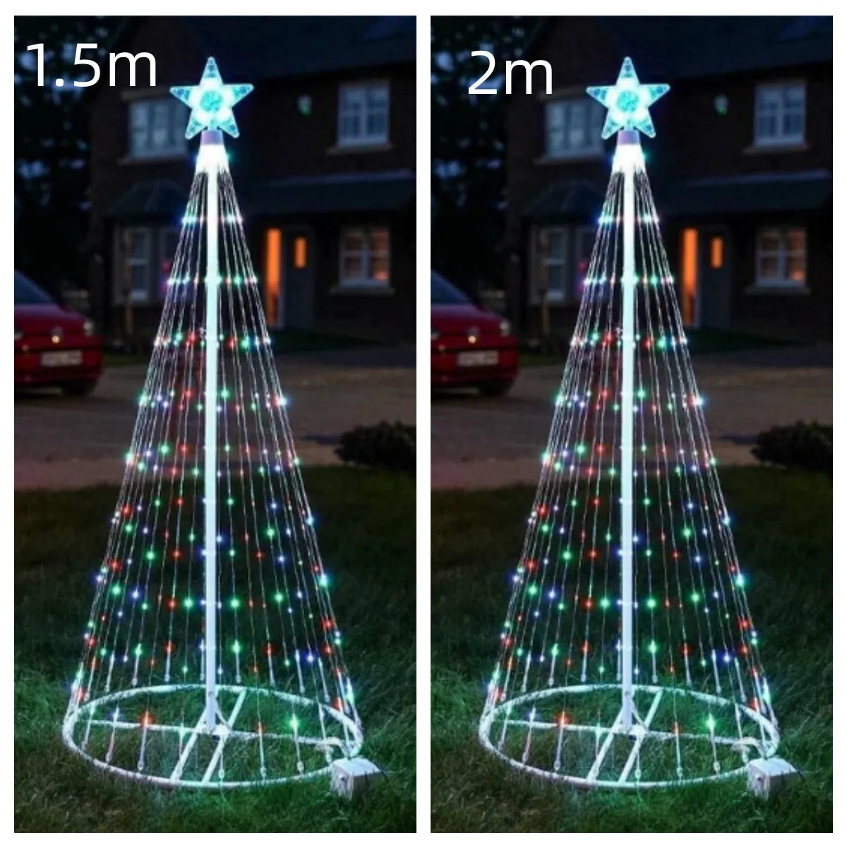 Multi-colour LED animated outdoor Christmas tree lights for garden decoration in 1.5m or 2m sizes