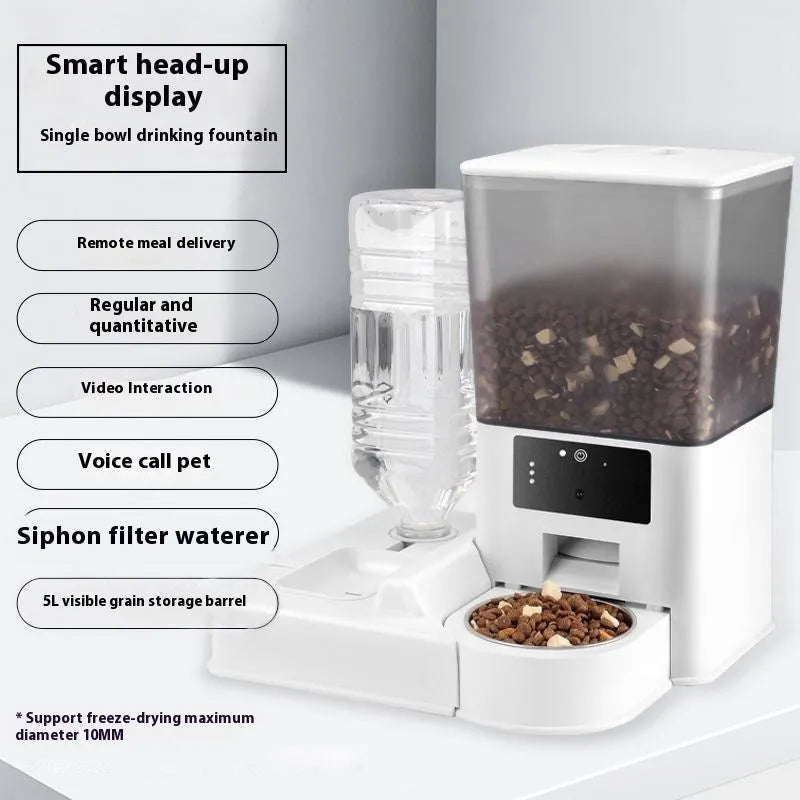 5 litre stainless steel bowl intelligent pet feeder with remote Wi‑Fi, video, and voice call functions