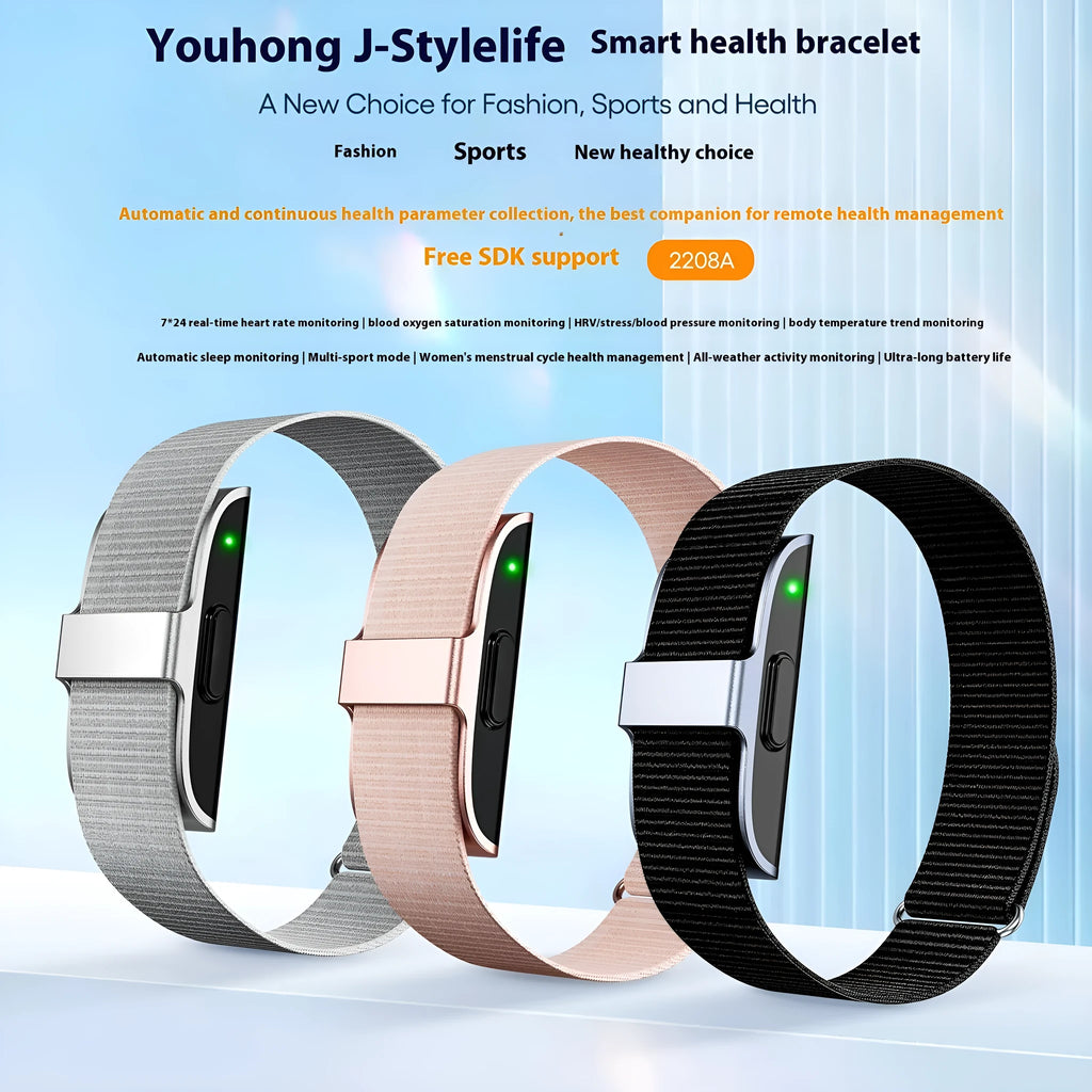 Smart bracelet in silver with heart rate blood pressure sleep and blood oxygen monitoring on display, waterproof sports design