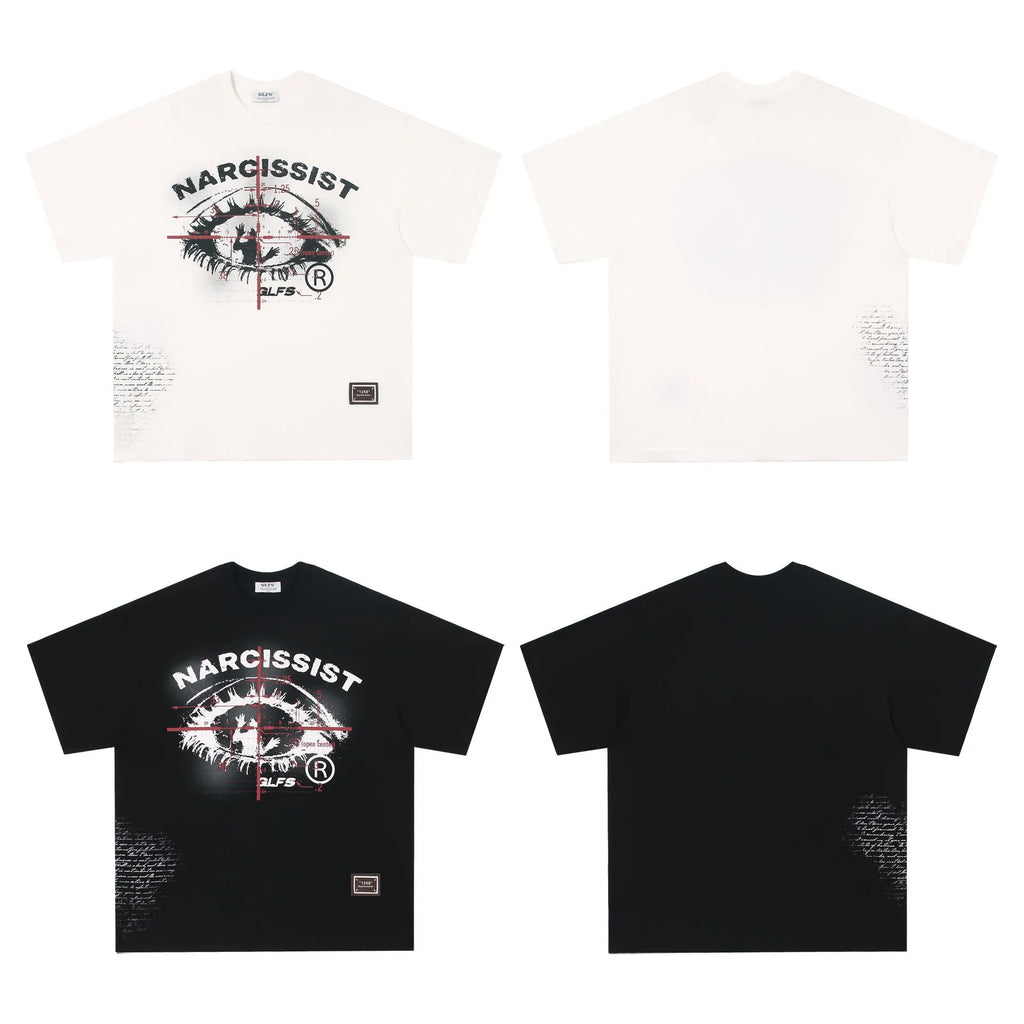 American retro hip hop gothic T-shirt with letter print in black or white cotton fabric