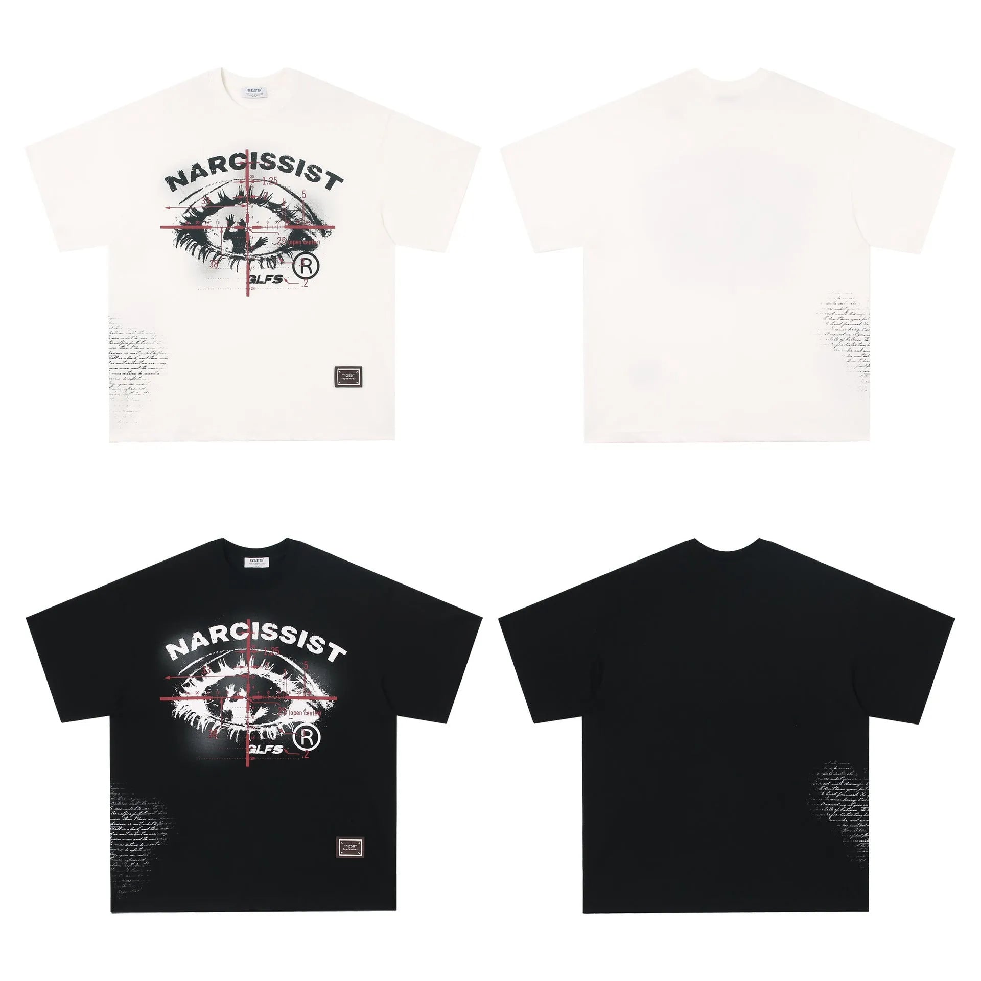 American retro hip hop gothic T-shirt with letter print in black or white cotton fabric