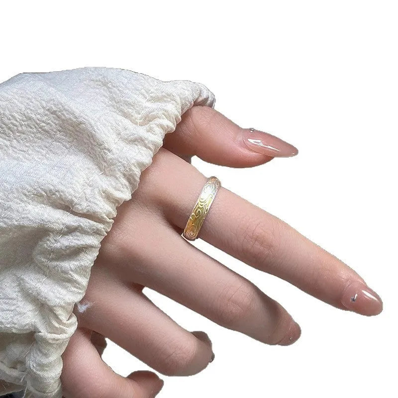 White copper open mouth ring with Xiangyun pattern and electroplated silver gold finish