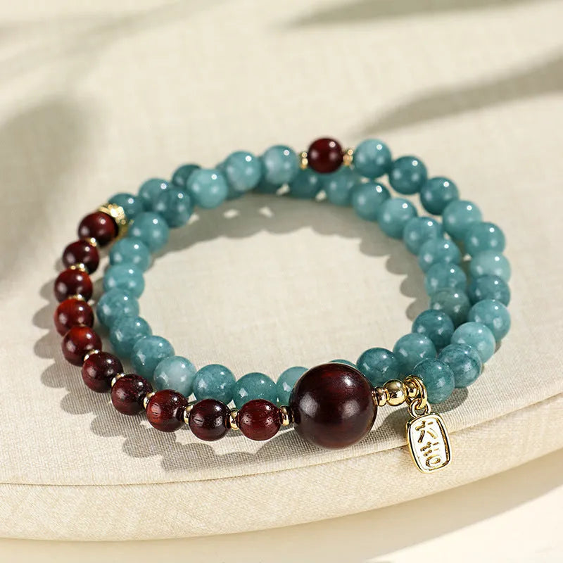 Blue gold sandalwood beaded bracelet for women with New Chinese style design and mixed materials