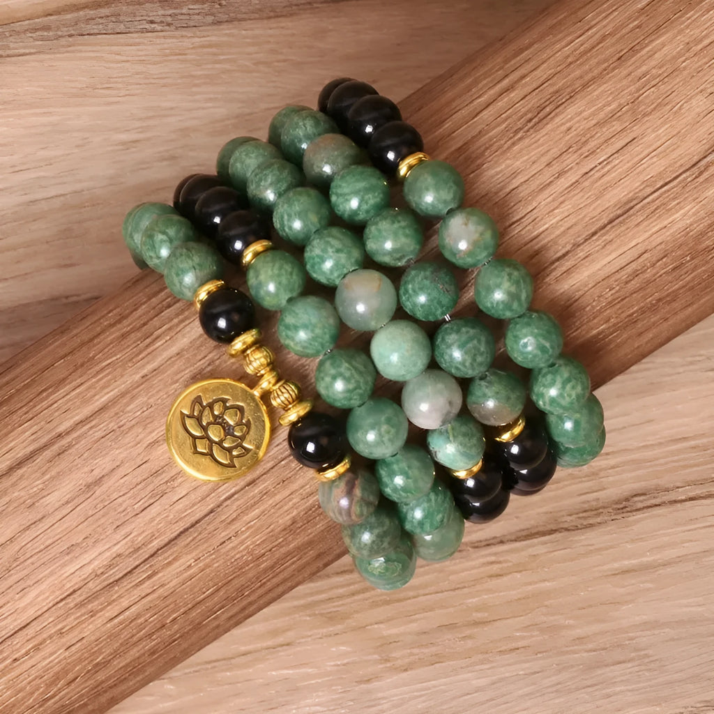 Green and black elastic beaded alloy bracelet with natural styling for wrist accessory