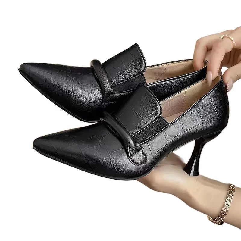 Women's PU leather stiletto heel high heel shoes, pointed toe with hollow cut-out and tassel, available in beige white, black, brown