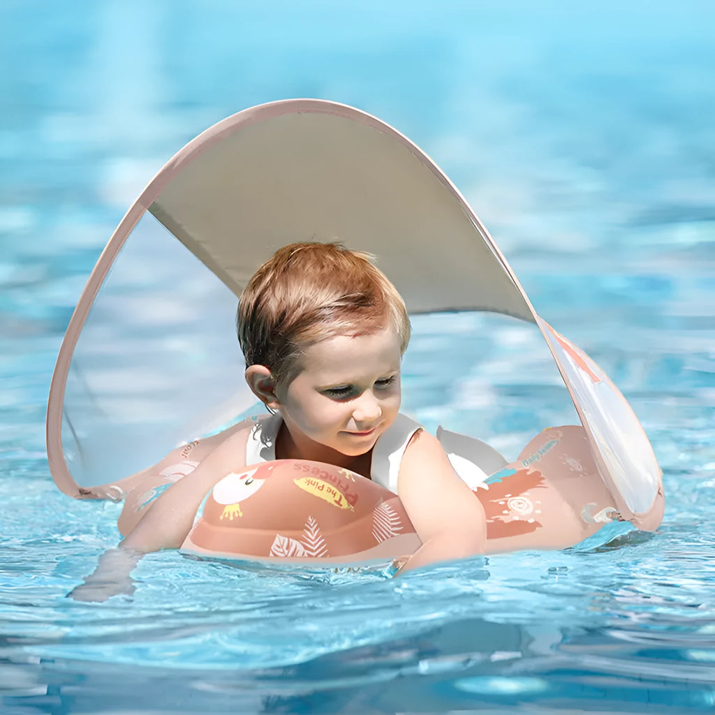 Baby sun protection sunshade swan swimming ring for children PVC float with canopy seat pocket