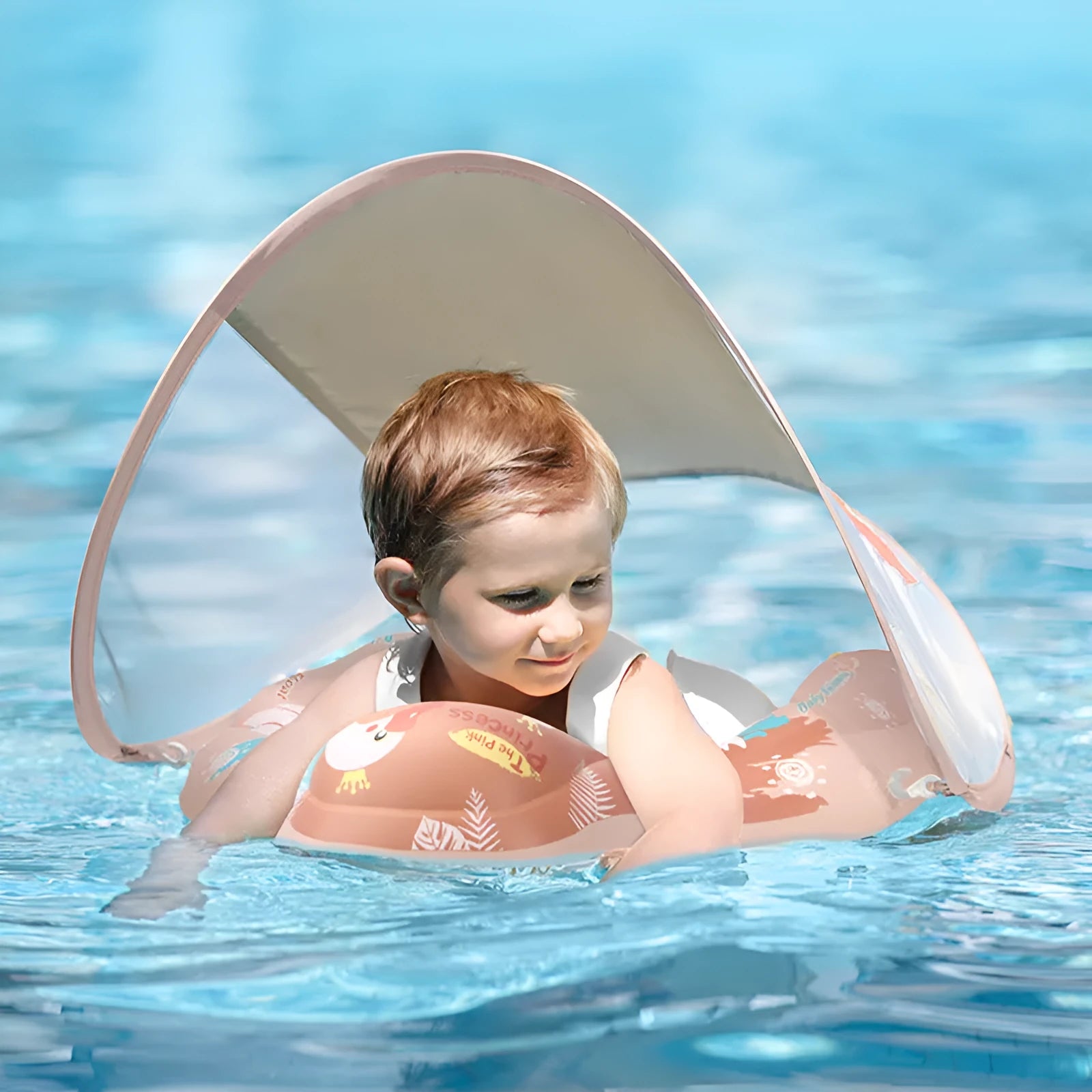 Baby sun protection sunshade swan swimming ring for children PVC float with canopy seat pocket
