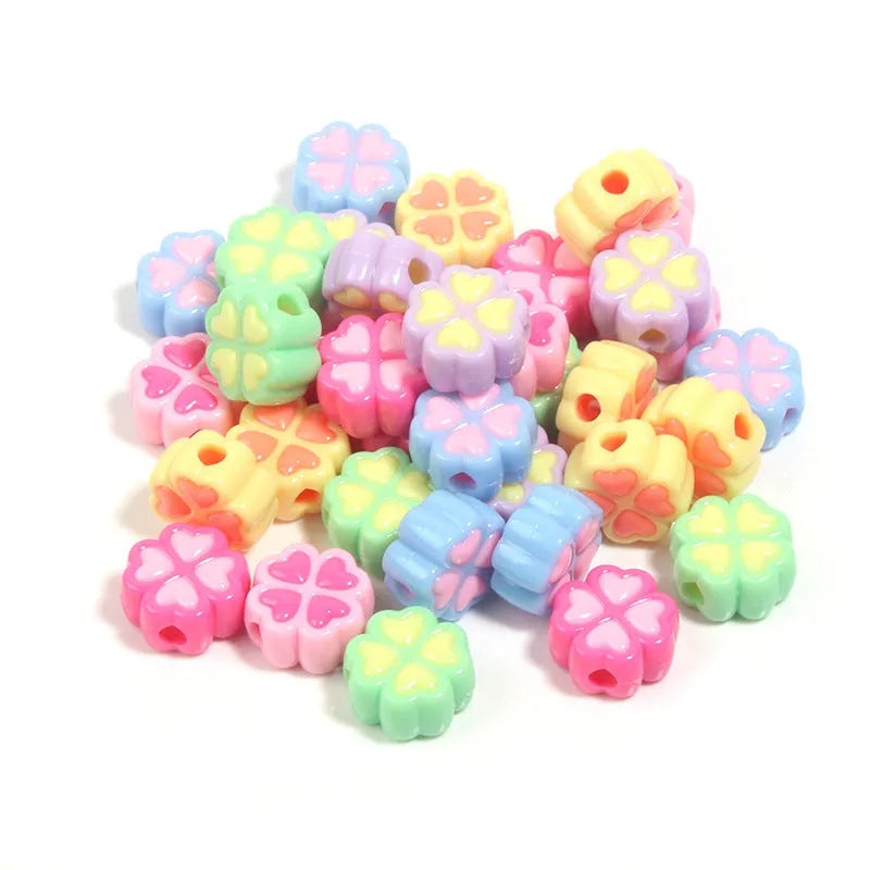 15mm frosted acrylic four-leaf clover cartoon love beads in random mixed colours for jewellery making