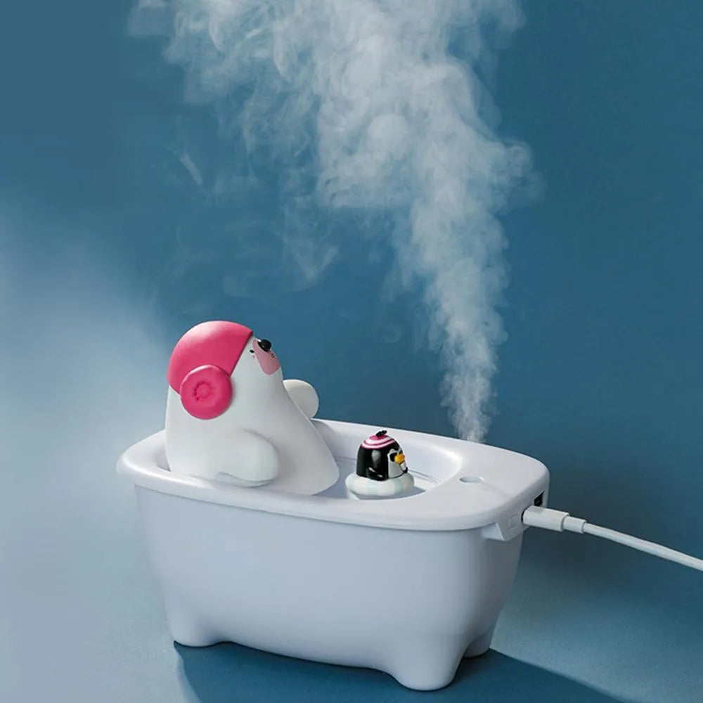 White USB air humidifier with 550ml water tank and dual mist controls for home aromatherapy