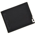 Men's black PU leather short wallet showing iron-edge card-picking slots and phone compartment.