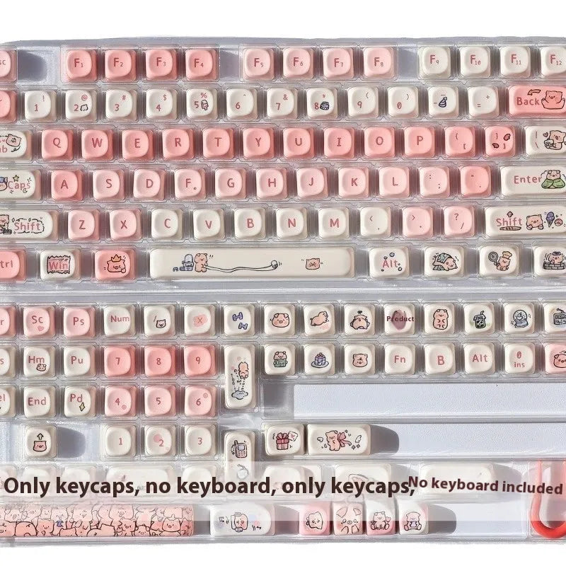 Pink Fragrant Pig PBT keycap with five-sided sublimation printing shown from multiple angles.