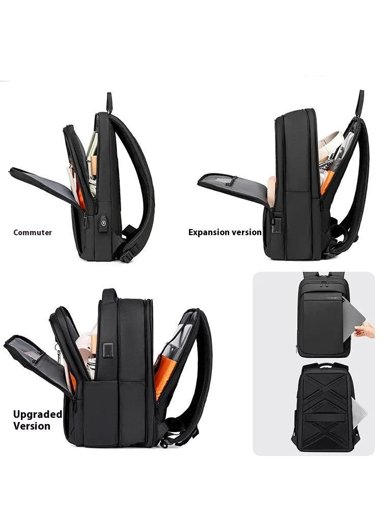 Oxford cloth black backpack with air cushion straps and 20-35L capacity for 16-inch laptop