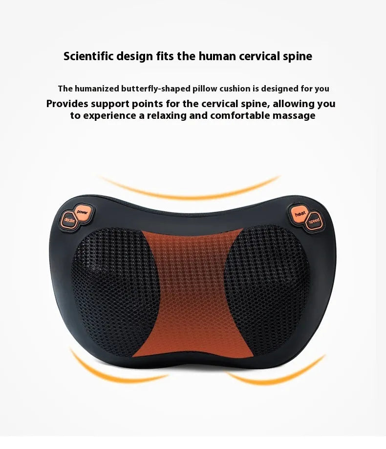 Brown genuine leather shoulder and neck massage pillow with eight vibration heads