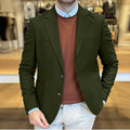 Men's casual cotton suit jacket in a loose retro fit, shown in army green colour.