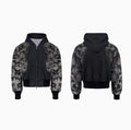 Street-trend loose fit clothing set showing printed hoodie, seven-inch shorts, and matching trousers.