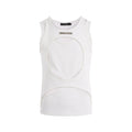 Men's black and white sleeveless waistcoat vest with round neck and hollow thread construction.
