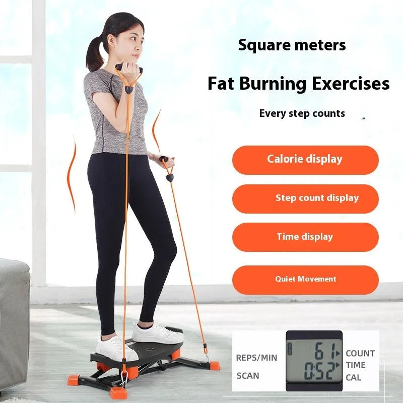 Black mini fitness skiing machine JS101A for home exercise with elastic hand straps
