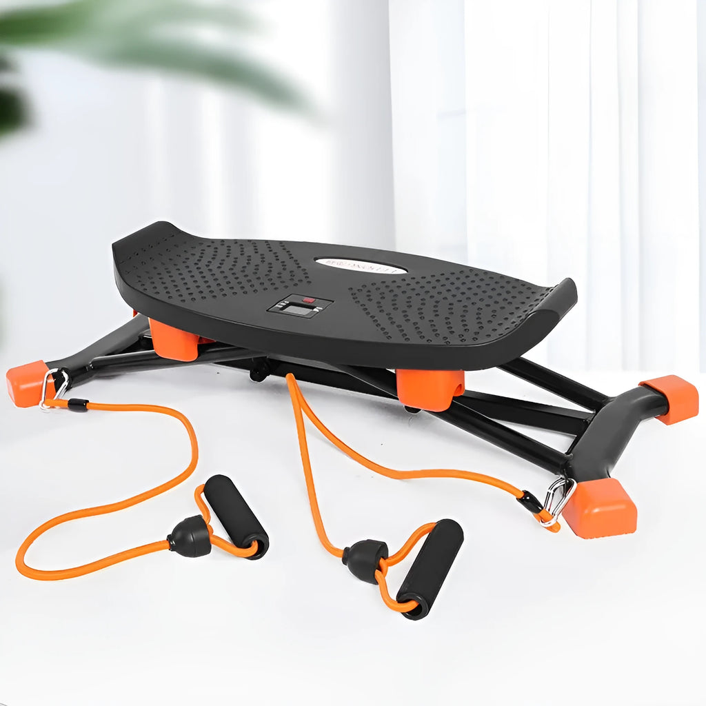 Black mini fitness skiing machine JS101A for home exercise with elastic hand straps