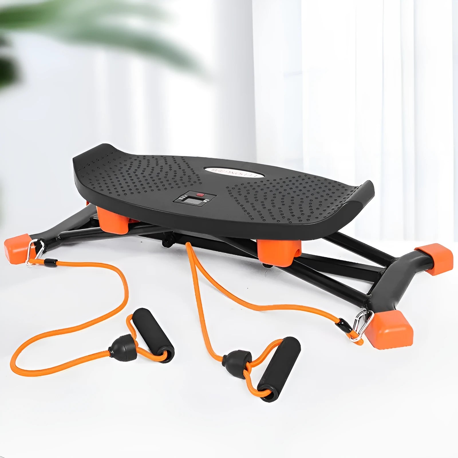 Black mini fitness skiing machine JS101A for home exercise with elastic hand straps