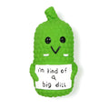 Green latex pickle dog toy with bumpy texture and squeaker inside.