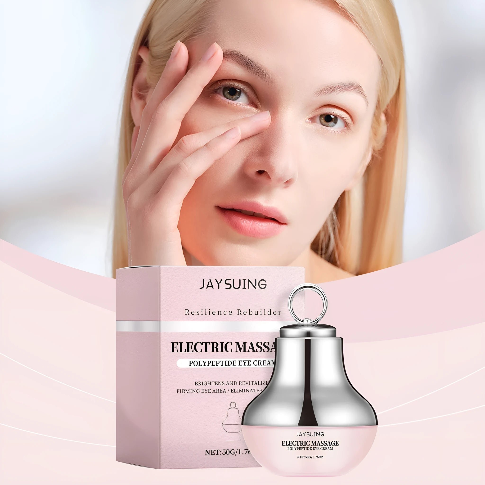 50g pot of electric massage firming eye cream with lifting rich moisture formula.