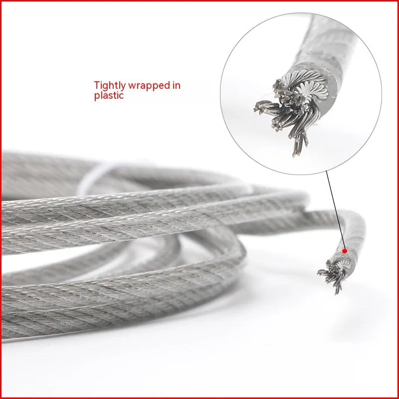 304 stainless steel security wire rope cable on white background showing double twist construction
